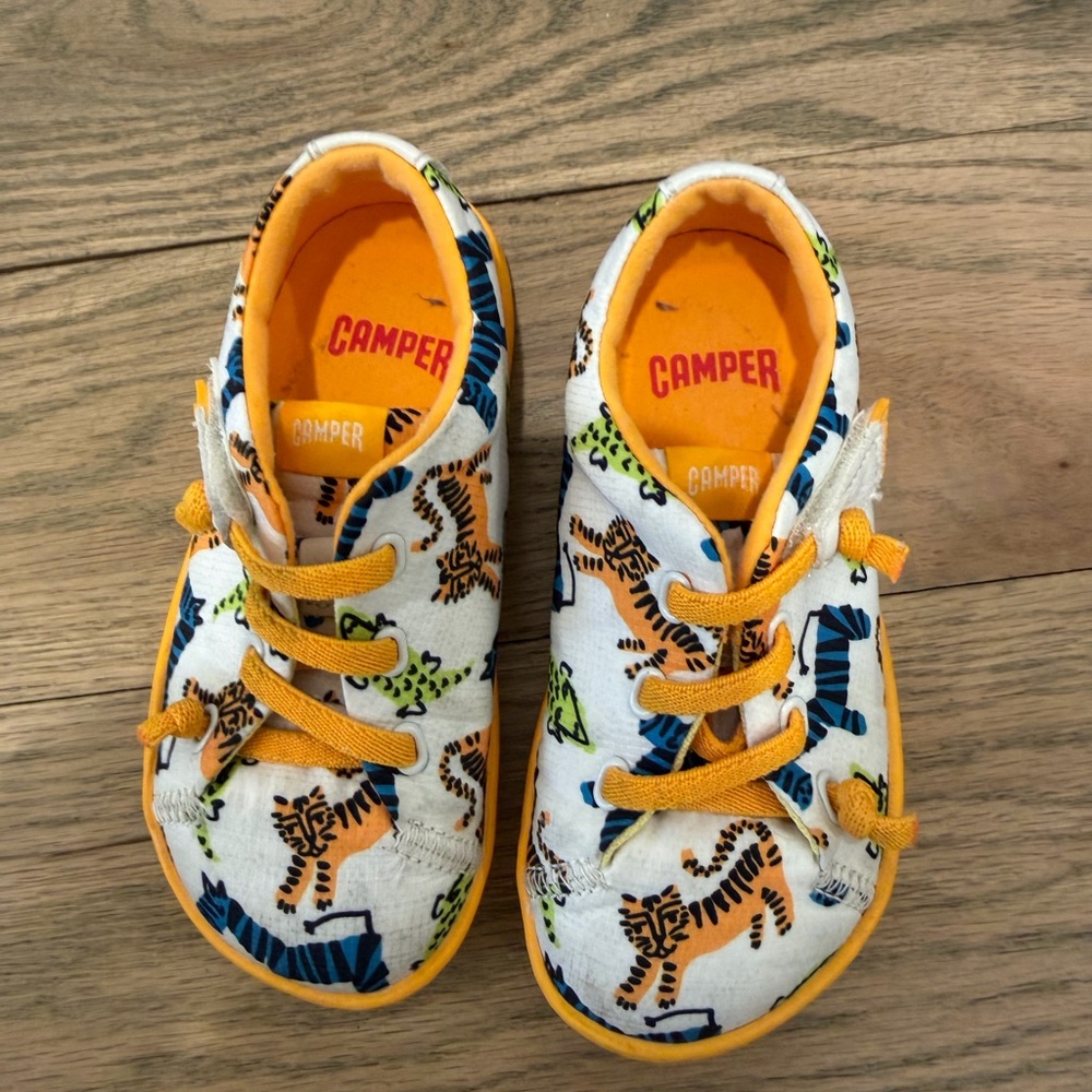 Camper Kids Sneakers - White with Orange and Blue